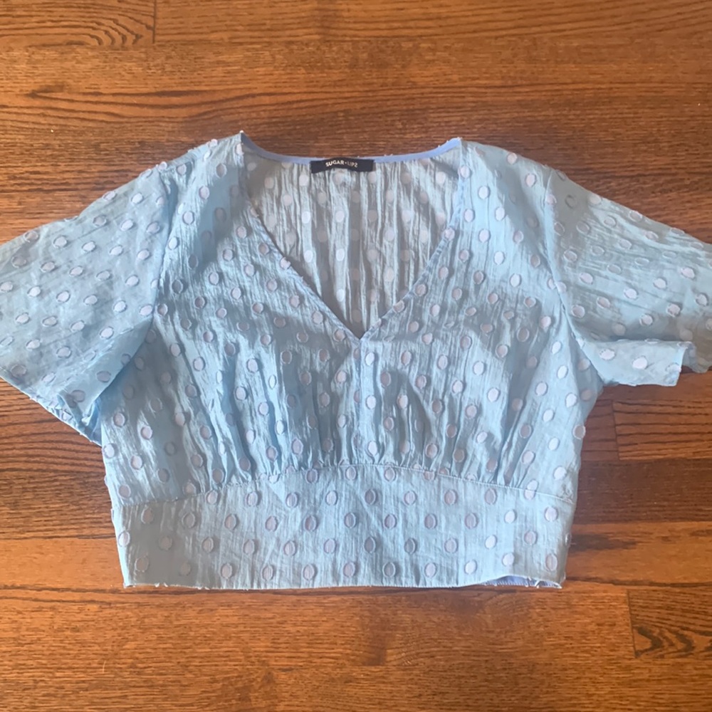 Blue cropped blouse, size large